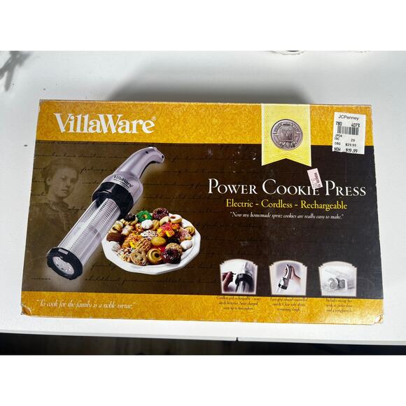 VillaWare Cookie Press cordless, rechargeable, 20 cookie discs 4 icing Tips READ - Picture 1 of 7